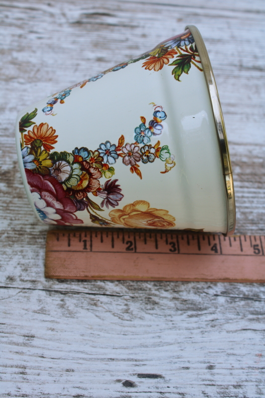 photo of MacKenzie Childs Flower Market planter pot or metal vase, white w/ floral print  #5