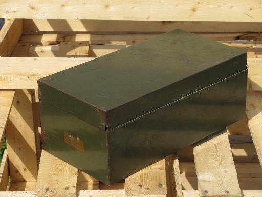 photo of Machine age industrial file box or card catalog w/old olive drab paint #1