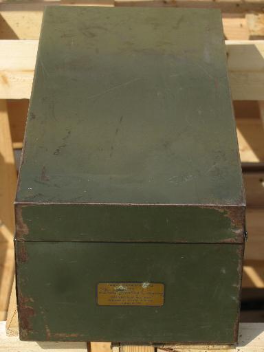 photo of Machine age industrial file box or card catalog w/old olive drab paint #4