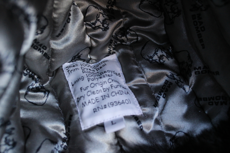 photo of Mad Bomber trapper hat, real fur lined winter hat w/ ear flaps, purple plaid cotton fabric #3