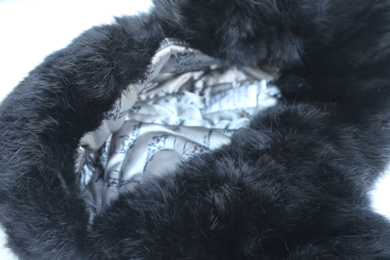 photo of Mad Bomber trapper hat, real fur lined winter hat w/ ear flaps, purple plaid cotton fabric #4