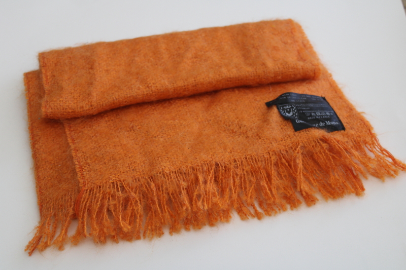 photo of Made in France acrylic mohair blend muffler scarf, classic orange French designer style #1