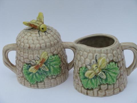 photo of Made in Japan vintage ceramic beehive tea set, teapot, cream & sugar w/ bees #3