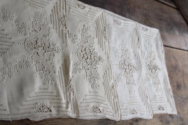 photo of Madeira hand embroidered linen placemats w/ drawn work, padded satin stitch embroidery #1