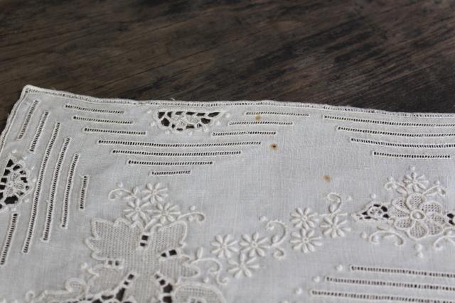 photo of Madeira hand embroidered linen placemats w/ drawn work, padded satin stitch embroidery #7