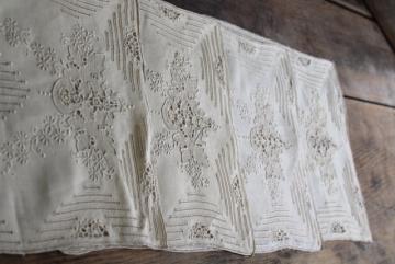 catalog photo of Madeira hand embroidered linen placemats w/ drawn work, padded satin stitch embroidery