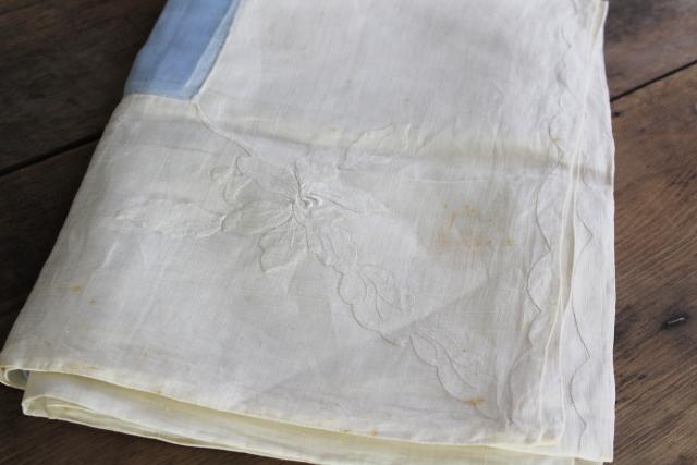 photo of Madeira vintage embroidered cotton banquet tablecloth & 12 napkins, wedding blue & white #11