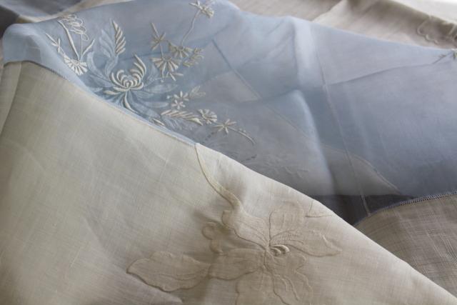 photo of Madeira vintage embroidered cotton banquet tablecloth & 12 napkins, wedding blue & white #18