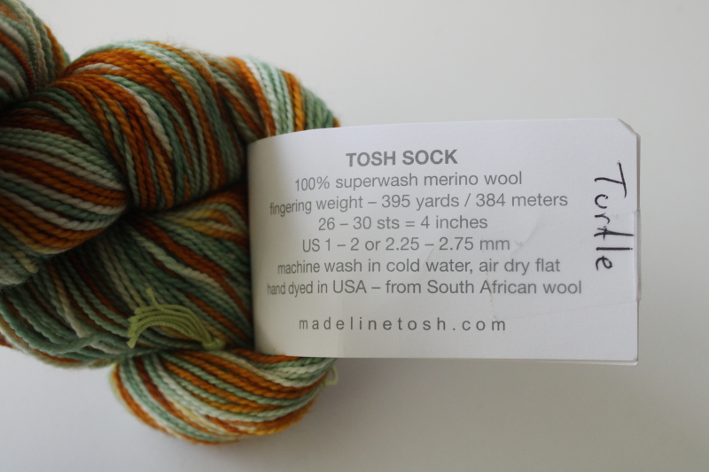 photo of Madeline Tosh sock yarn, hand dyed superwash merino wool Turtle color browns greens #2