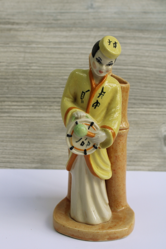 photo of Madison Ceramic Arts studio pottery figurine vase, MCM vintage Chinese musician w/ drum  #1