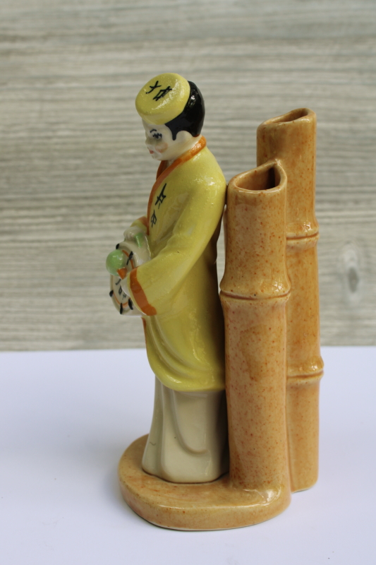 photo of Madison Ceramic Arts studio pottery figurine vase, MCM vintage Chinese musician w/ drum  #2