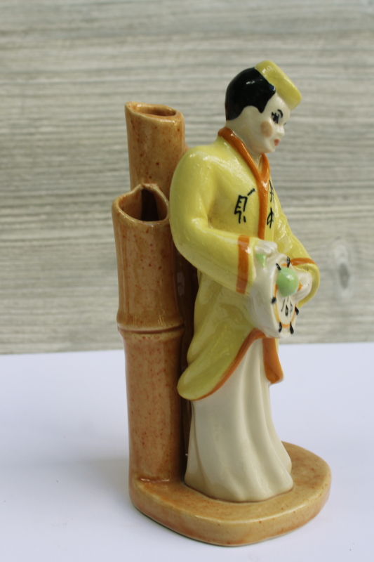 photo of Madison Ceramic Arts studio pottery figurine vase, MCM vintage Chinese musician w/ drum  #4