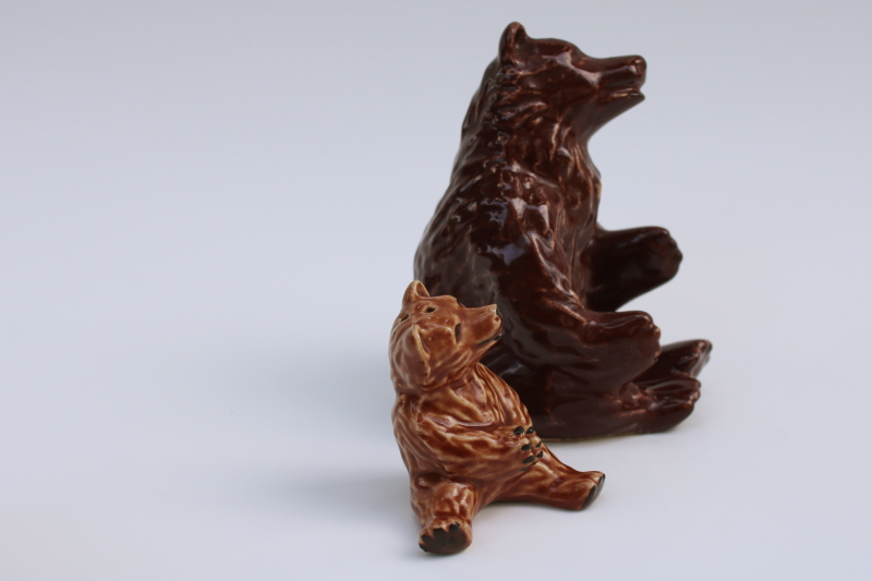 photo of Madison Ceramic Arts vintage pottery salt & pepper shakers, brown grizzly bear figurines mama bear & cub  #4