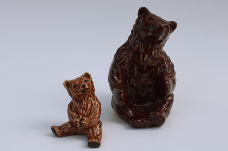 photo of Madison Ceramic Arts vintage pottery salt & pepper shakers, brown grizzly bear figurines mama bear & cub  #5