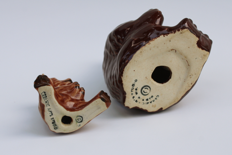 photo of Madison Ceramic Arts vintage pottery salt & pepper shakers, brown grizzly bear figurines mama bear & cub  #6