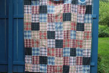 catalog photo of Madras plaid patchwork cotton fabric shower curtain, 90s vintage preppy style bath decor