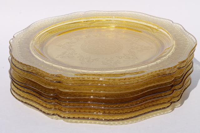 photo of Madrid / Recollection pattern glass, amber yellow depression glass dinner plates #10