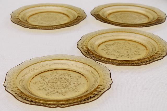 photo of Madrid / Recollection pattern glass, amber yellow depression glass luncheon plates #1