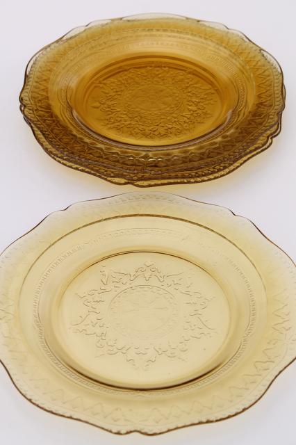 photo of Madrid / Recollection pattern glass, amber yellow depression glass luncheon plates #2