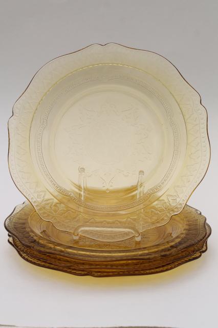 photo of Madrid / Recollection pattern glass, amber yellow depression glass luncheon plates #4