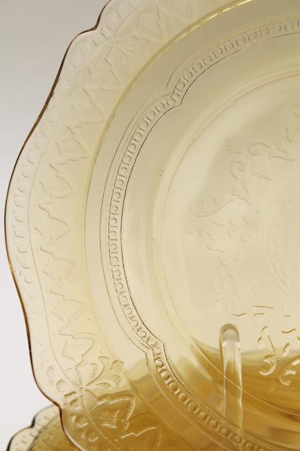 photo of Madrid / Recollection pattern glass, amber yellow depression glass luncheon plates #5