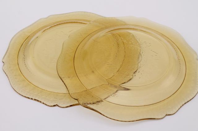 photo of Madrid / Recollection pattern glass, amber yellow depression glass luncheon plates #8