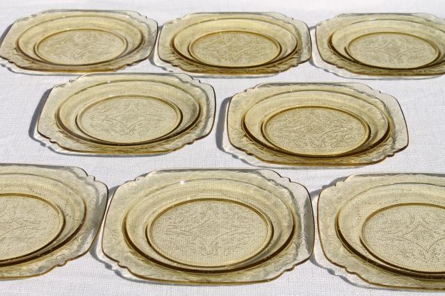 photo of Madrid / Recollection pattern glass, amber yellow depression glass luncheon plates #3