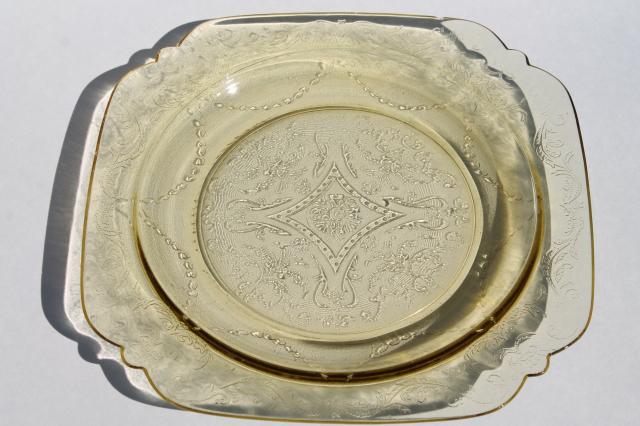 photo of Madrid / Recollection pattern glass, amber yellow depression glass luncheon plates #4