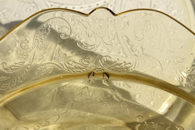 photo of Madrid / Recollection pattern glass, amber yellow depression glass luncheon plates #9