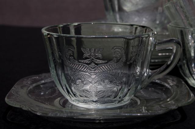 photo of Madrid / Recollection pattern vintage depression glass cups & saucers, crystal clear glass #3