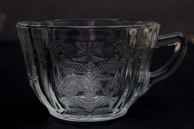 photo of Madrid / Recollection pattern vintage depression glass cups & saucers, crystal clear glass #7