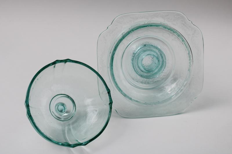 photo of Madrid Recollection sea green teal candy dish, vintage depression glass reproduction #3