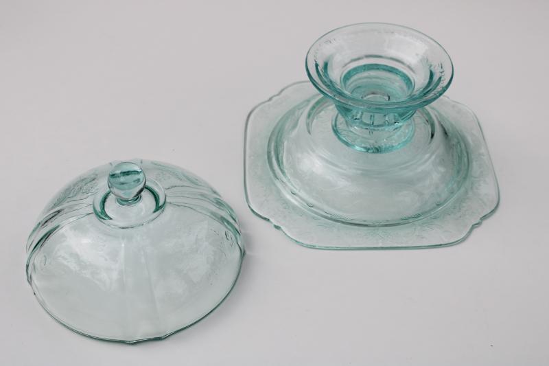 photo of Madrid Recollection sea green teal candy dish, vintage depression glass reproduction #4