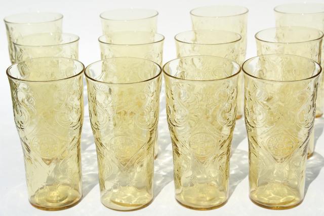 photo of Madrid / Recollection tall iced tea glasses, 12 tumblers amber yellow depression glass #1