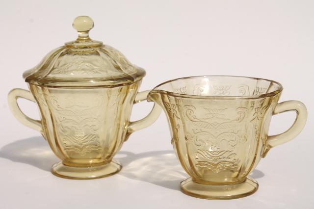 photo of Madrid amber yellow depression glass, vintage cream pitcher & sugar bowl set #1