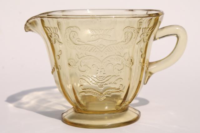 photo of Madrid amber yellow depression glass, vintage cream pitcher & sugar bowl set #3