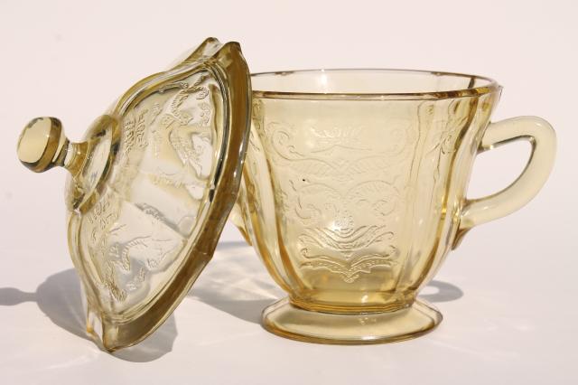 photo of Madrid amber yellow depression glass, vintage cream pitcher & sugar bowl set #4