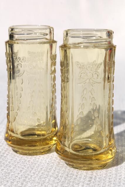 photo of Madrid pattern vintage depression glass salt & pepper shakers, amber yellow glass #4