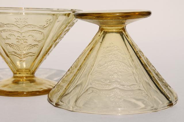 photo of Madrid pattern yellow glass sherbet dishes, set of 8 vintage amber depression glass sherbets #5