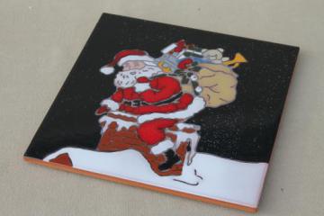 catalog photo of Mag-Mor hand-painted art pottery tile trivet w/ Christmas Santa Claus