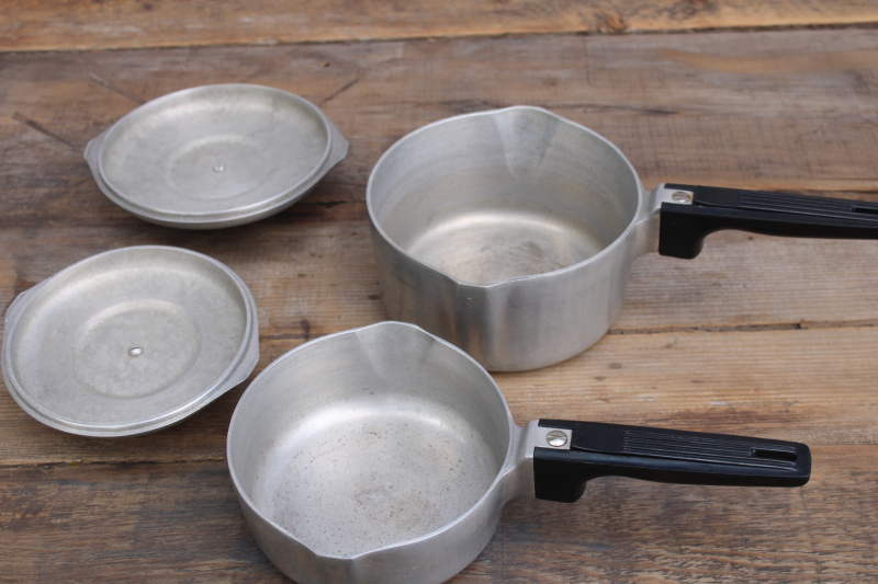 photo of Magnalite Wagner Ware Sidney O vintage cast aluminum pans w/ lids, 4680 1 qt & 4682 2 qt saucepans #5