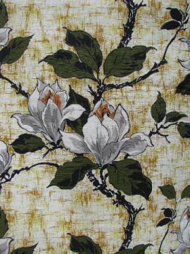 catalog photo of Magnolia flowers, vintage floral print cotton barkcloth fabric, never used