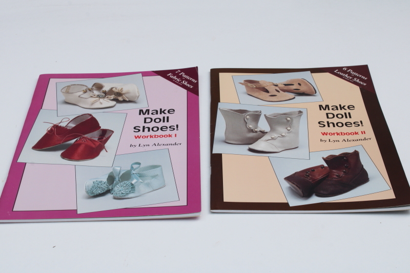 photo of Make Doll Shoes workbooks 1 & 2, full size craft sewing patterns for antique & vintage dolls slippers #1