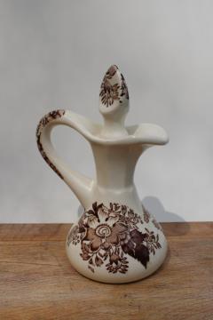 catalog photo of Maling old England scenic brown transferware china, small cruet w/ stopper