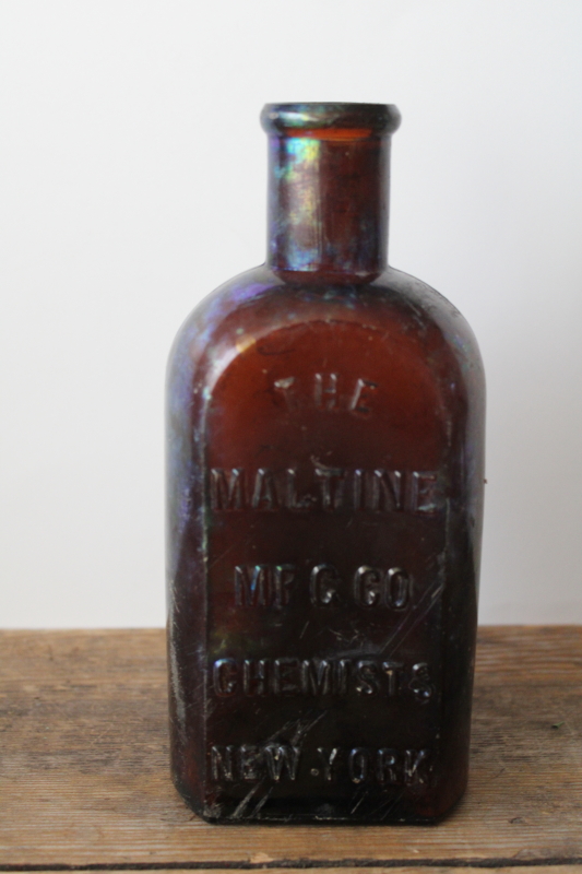 photo of Maltine Mfg Chemists embossed glass medicine bottle, amber brown dug bottle 1800s vintage  #1