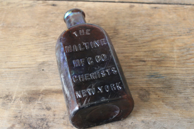 photo of Maltine Mfg Chemists embossed glass medicine bottle, amber brown dug bottle 1800s vintage  #2