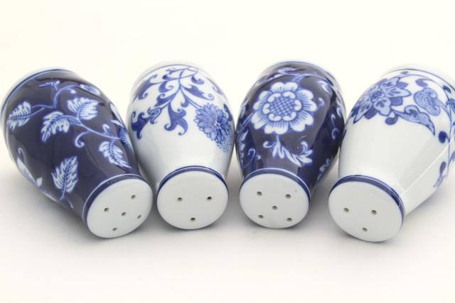 photo of Mandarin Pier 1 blue & white floral china S&P shakers set, Chinese porcelain salt and pepper #6