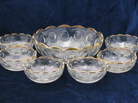 photo of Manhattan pressed pattern glass, vintage berry set w/ 6 small bowls #1