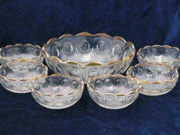 catalog photo of Manhattan pressed pattern glass, vintage berry set w/ 6 small bowls