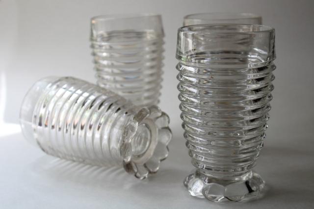 photo of Manhattan vintage crystal clear Anchor Hocking tumblers, art deco stacked rings pattern #2